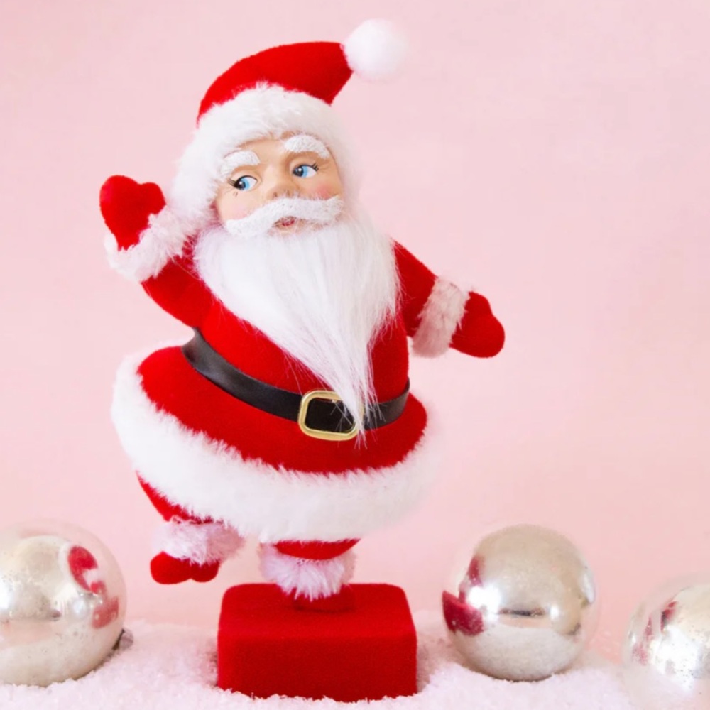 NEW Retro Red Flocked Dancing Santa